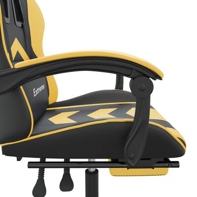 vidaXL drejelig gamingstol med fodstøtte kunstlæder sort og guldfarvet