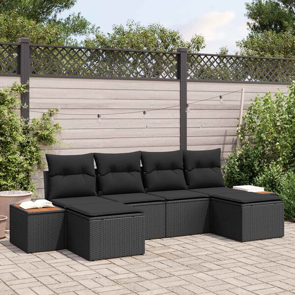 vidaXL Havesofa S&aelig;t med pude 6 pcs Sort Poly Rattan