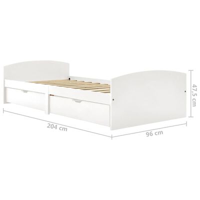 vidaXL sengestel med 2 skuffer 90x200 cm massivt fyrretræ hvid