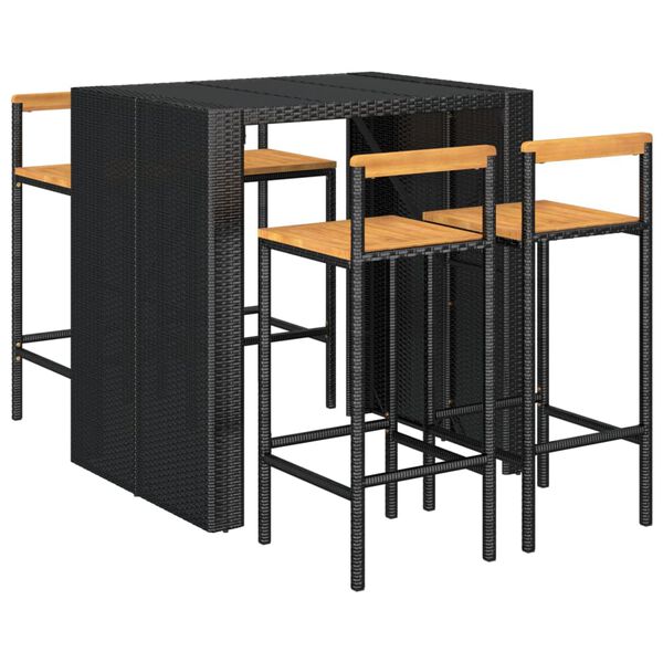 vidaXL barsæt til haven 5 dele polyrattan og massivt akacietræ sort