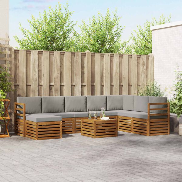 vidaXL Sofas&aelig;t med pude 9 pcs Naturlig og Lys Gr&aring; Massivt Akacietr&aelig;