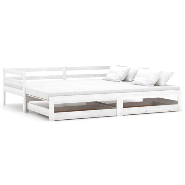 vidaXL daybed med udtræk 2x(90x200) cm massivt fyrretræ hvid
