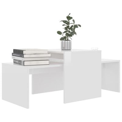 vidaXL sofabordssæt 100x48x40 cm konstrueret træ hvid højglans