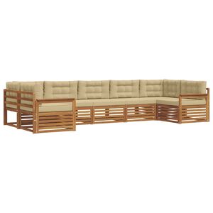 vidaXL Sofas&aelig;t med pude 7 pcs Naturlig og Beige Massivt Akacietr&aelig;