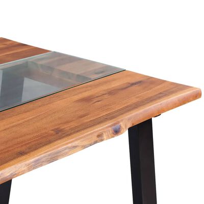 vidaXL spisebord massivt akacietræ og glas 180 x 90 x 75 cm
