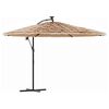 vidaXL haveparasol med LED-lys og st&aring;lstang 269x269x235 cm brun