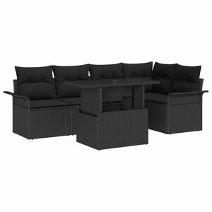 vidaXL Havesofa S&aelig;t med pude med opbevaring 6 pcs Sort Poly Rattan