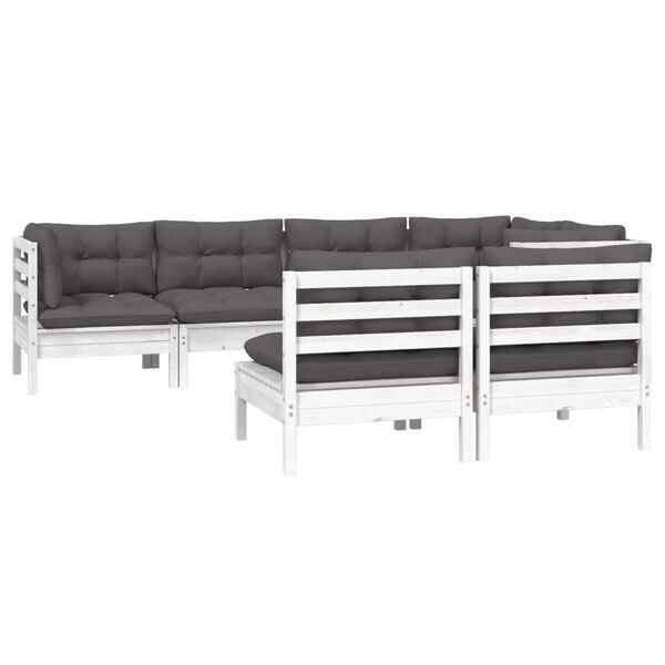 vidaXL loungesæt til haven 7 dele med hynder massivt fyrretræ hvid