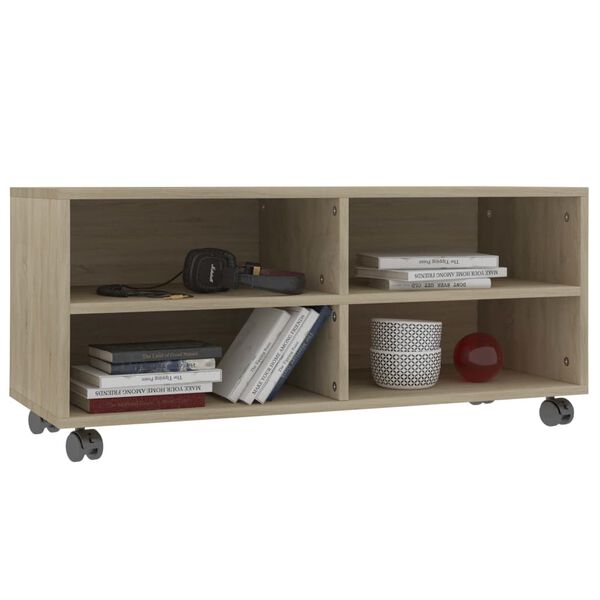 vidaXL tv-bord med hjul 90x35x35 cm konstrueret træ sonoma-eg