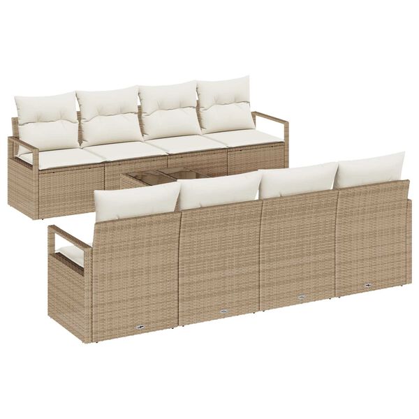 vidaXL Havesofa S&aelig;t med pude 9 pcs Beige og creme polyrattan
