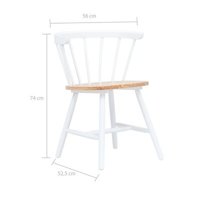 vidaXL spisebordsstole 2 stk. massivt gummitræ hvid og lyst træ