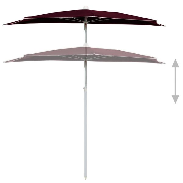 vidaXL halv parasol med stang 180x90 cm bordeauxrød