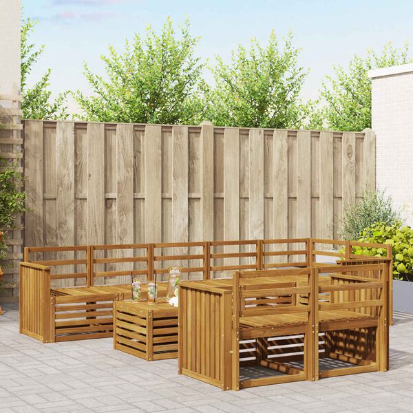 vidaXL Sofas&aelig;t 9 pcs Naturfarvet Massivt Akacietr&aelig;