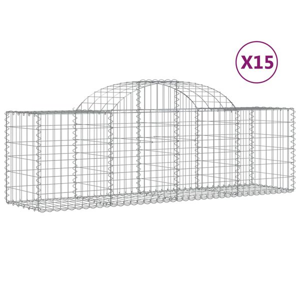 vidaXL buede gabionkurve 15 stk. 200x50x60/80 cm galvaniseret jern