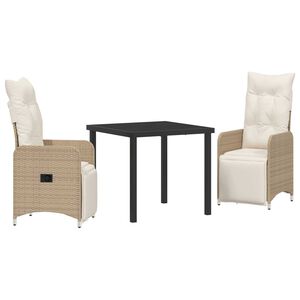 vidaXL Have Spisebordss&aelig;t med pude 3 pcs Beige polyrattan
