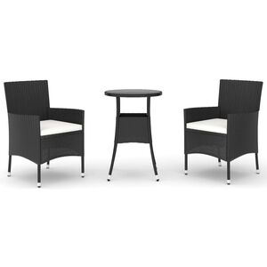 vidaXL bistros&aelig;t til haven 3 dele med hynder polyrattan sort