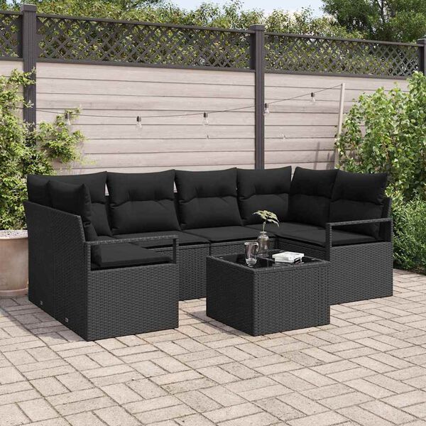vidaXL Sofa S&aelig;t 7 pcs Sort polyrattan