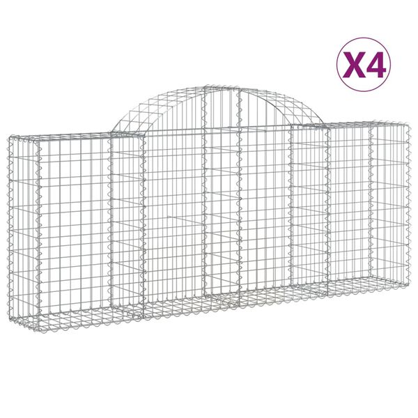 vidaXL buede gabionkurve 4 stk. 200x30x80/100 cm galvaniseret jern