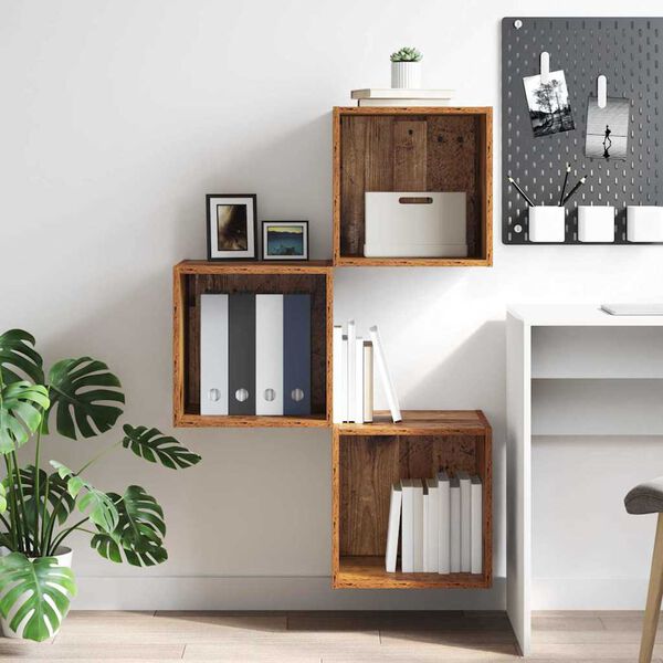 vidaXL Vægskab med hylde Gammelt træ 37 x 37 x 37 cm Konstrueret træ