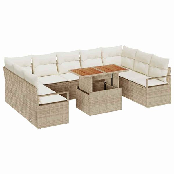 vidaXL Havesofa S&aelig;t med pude med pude 10 pcs Beige og creme