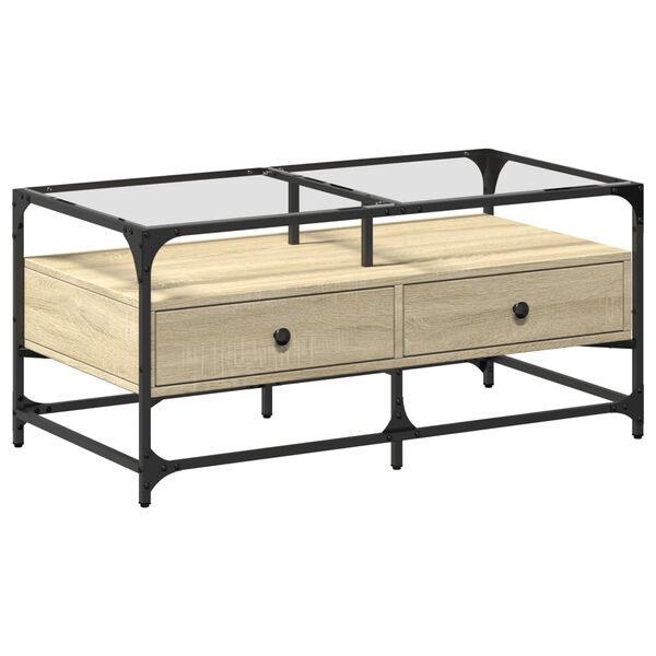 vidaXL sofabord med glasplade 98,5x50x45 cm sonoma-eg