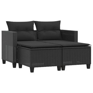 vidaXL 2-personers havesofa med skamler polyrattan sort