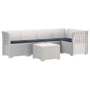 vidaXL 5-personers Havem&oslash;bel Sofa med Hynder Rattan Look PP Hvid