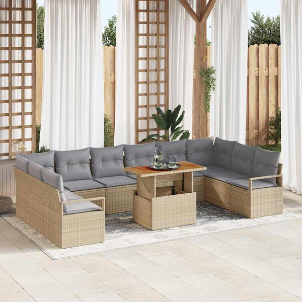 vidaXL Havesofa S&aelig;t med opbevaring 11 pcs Beige Poly rattan