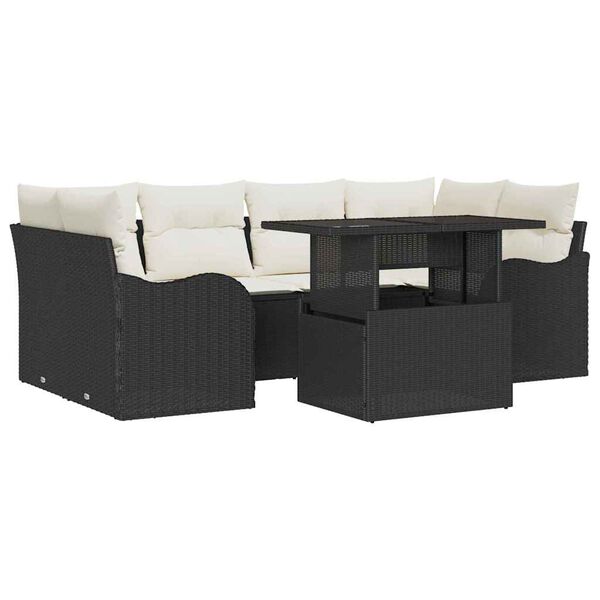 vidaXL Havesofa Sæt med pude 7 pcs Sort Poly rattan