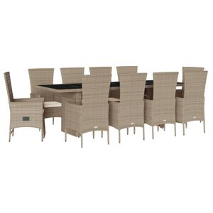 vidaXL spisebordss&aelig;t til haven 11 dele med hynder polyrattan beige