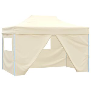 vidaXL foldbart pop-up telt med 4 sidev&aelig;gge 3 x 4,5 m cremehvid
