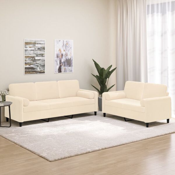 vidaXL sofas&aelig;t 2 dele med pyntepuder og hynder velour cremefarvet