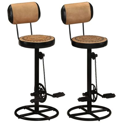 vidaXL barstole 2 stk. med kanvastryk ægte gedeskind brun og sort