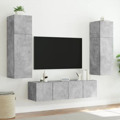 vidaXL væghængt tv-bord med LED-lys 60x35x31 cm betongrå