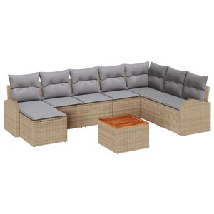 vidaXL Havesofa S&aelig;t med pude 9 pcs Beige polyrattan
