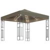 vidaXL pavillon med LED-lysk&aelig;der 3x3 m stof gr&aring;brun