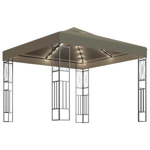 vidaXL pavillon med LED-lysk&aelig;der 3x3 m stof gr&aring;brun