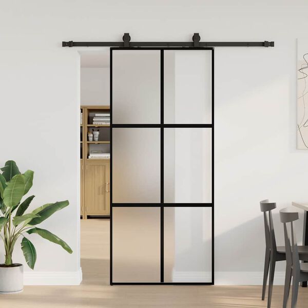 vidaXL skydedør med hardwaresæt 90x205 cm hærdet glas sort