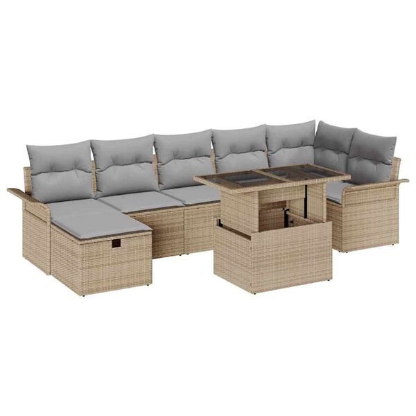 vidaXL Havesofa S&aelig;t med pude med opbevaring 8 pcs Beige Poly rattan