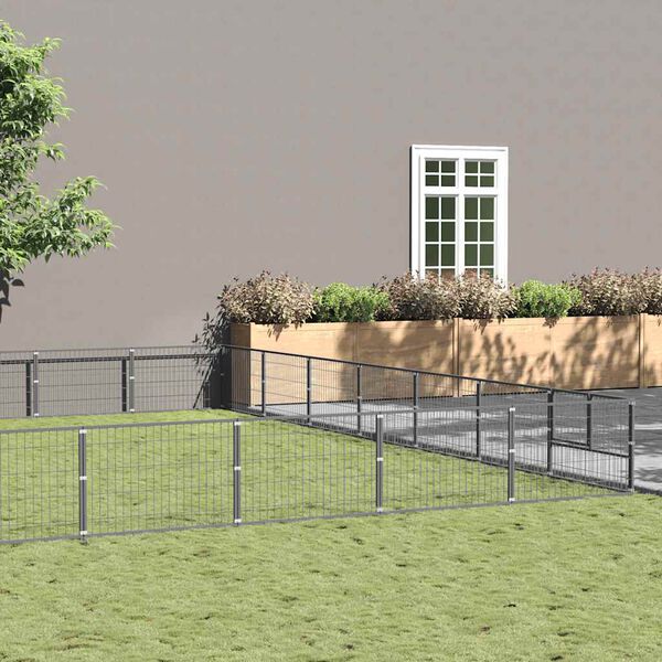 vidaXL hundel&oslash;beg&aring;rd 49 m&sup2; st&aring;l s&oslash;lvfarvet