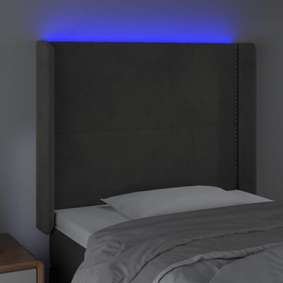 vidaXL sengegavl med LED-lys 83x16x118/128 cm fløjl mørkegrå