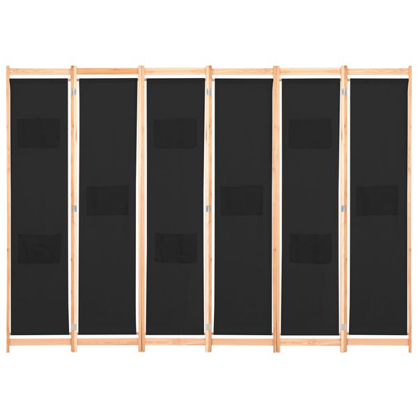 vidaXL 6-panels rumdeler 240 x 170 x 4 cm stof sort