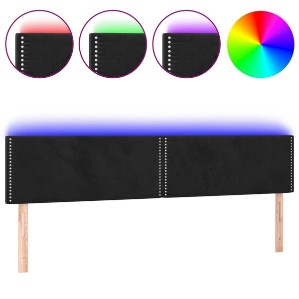 vidaXL sengegavl med LED-lys 160x5x78/88 cm velour sort