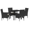 vidaXL Have Spisebordss&aelig;t med pude 5 pcs Sort polyrattan