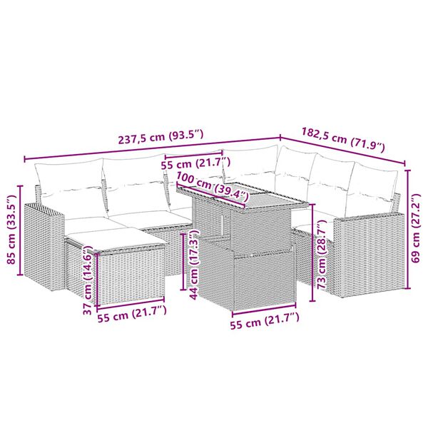 vidaXL sofas&aelig;t til haven 8 dele med hynder polyrattan beige