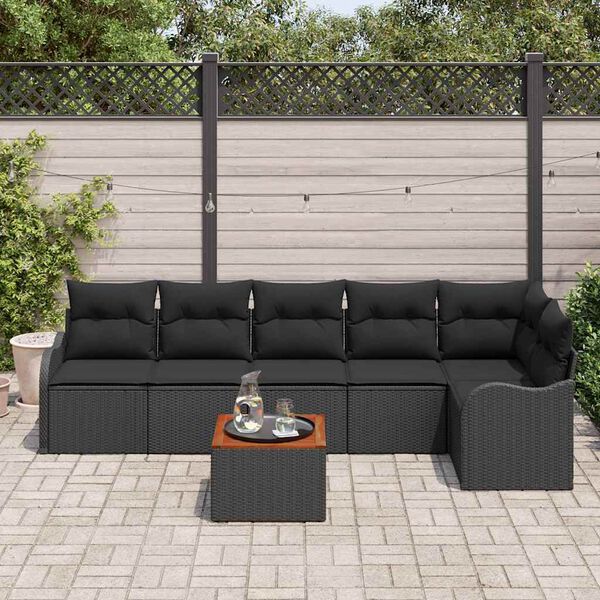 vidaXL Havesofa S&aelig;t med opbevaring 7 pcs Sort polyrattan