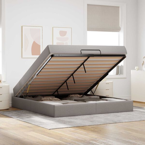 vidaXL Sengeramme med madras med madras 2 pcs Gr&aring;brun Stof