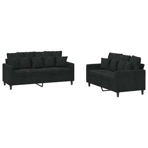 vidaXL sofas&aelig;t 2 dele med hynder velour sort