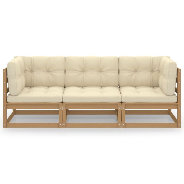 vidaXL 3-personers havesofa med hynder massivt fyrretr&aelig;