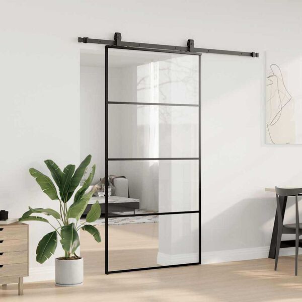 vidaXL skydedør med hardwaresæt 102,5x205 cm ESG glas sort